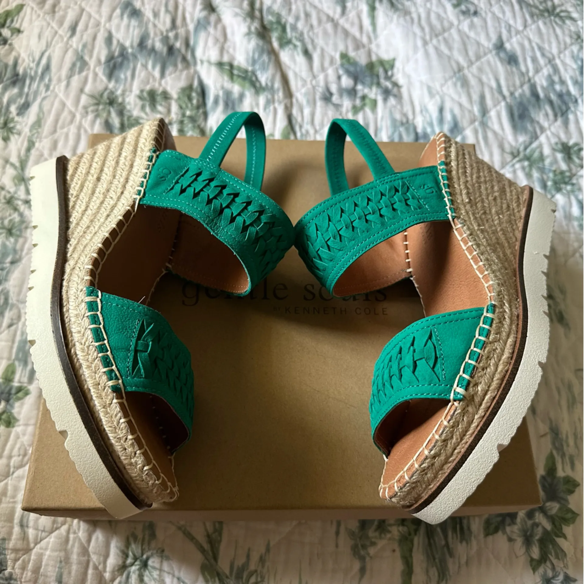 Gentle Souls Kenneth Cole Elyssa Leather Espadrille 9 Green Wedge Platform - Image 3