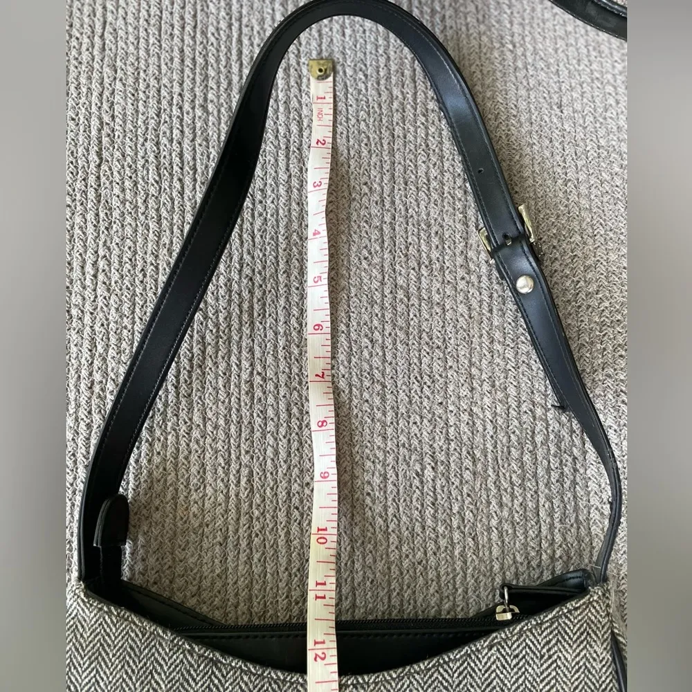 Vintage Y2K St. John’s Bay Black White Herringbone Wool Leather Mini Bag Purse - Image 6
