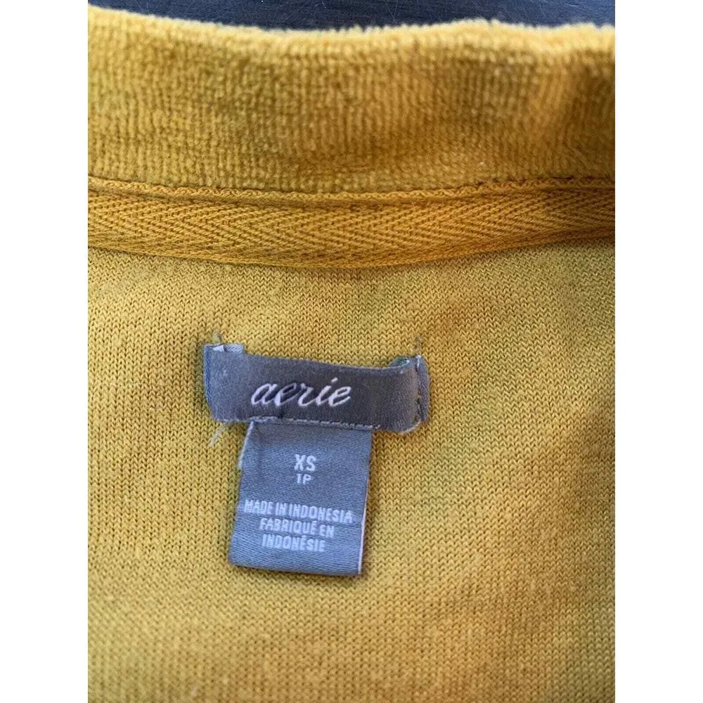 Aerie Soft Velour Sweatshirt Women XS Mustard Yellow Oversized Cozy‎ Top Comfy - Image 3