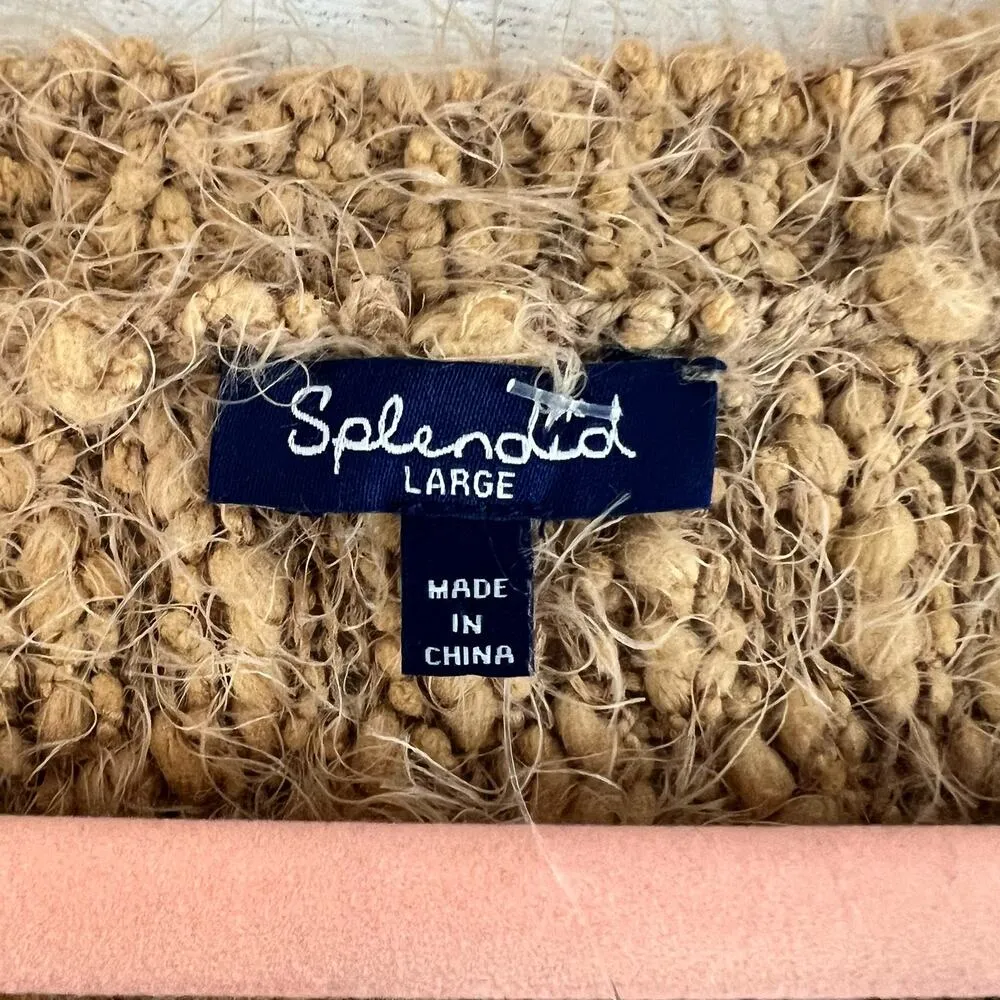 Splendid  Eyelash Knit Tan Long Sleeve Pull Over Sweater Size L - Image 6