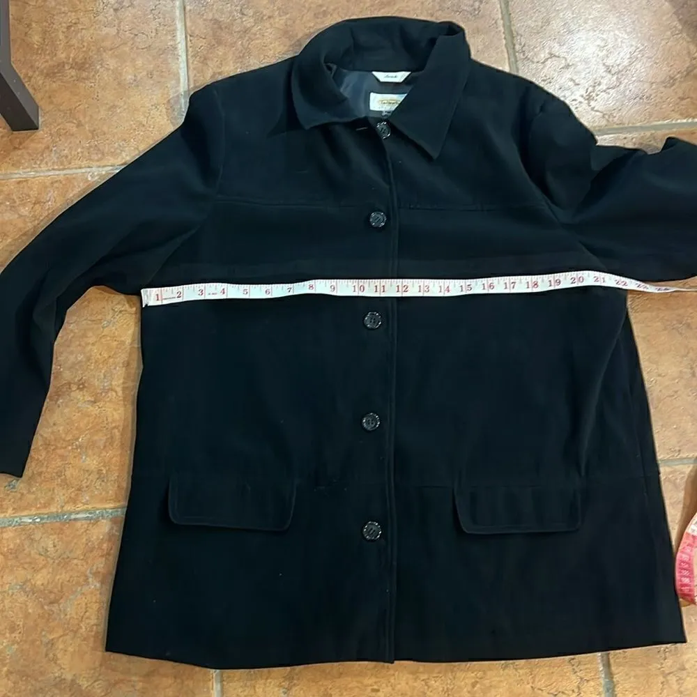 Talbots Women Petite Jacket Black Blazer Velvet Midi Button Up Pockets size L - Image 8