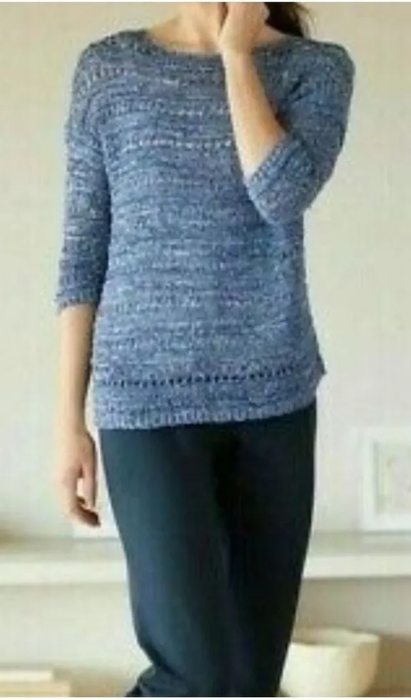 J. Jill Pure Jill Blue Indigo Open Stitch Cotton Blend Pullover Sweater Size XS - Image 1