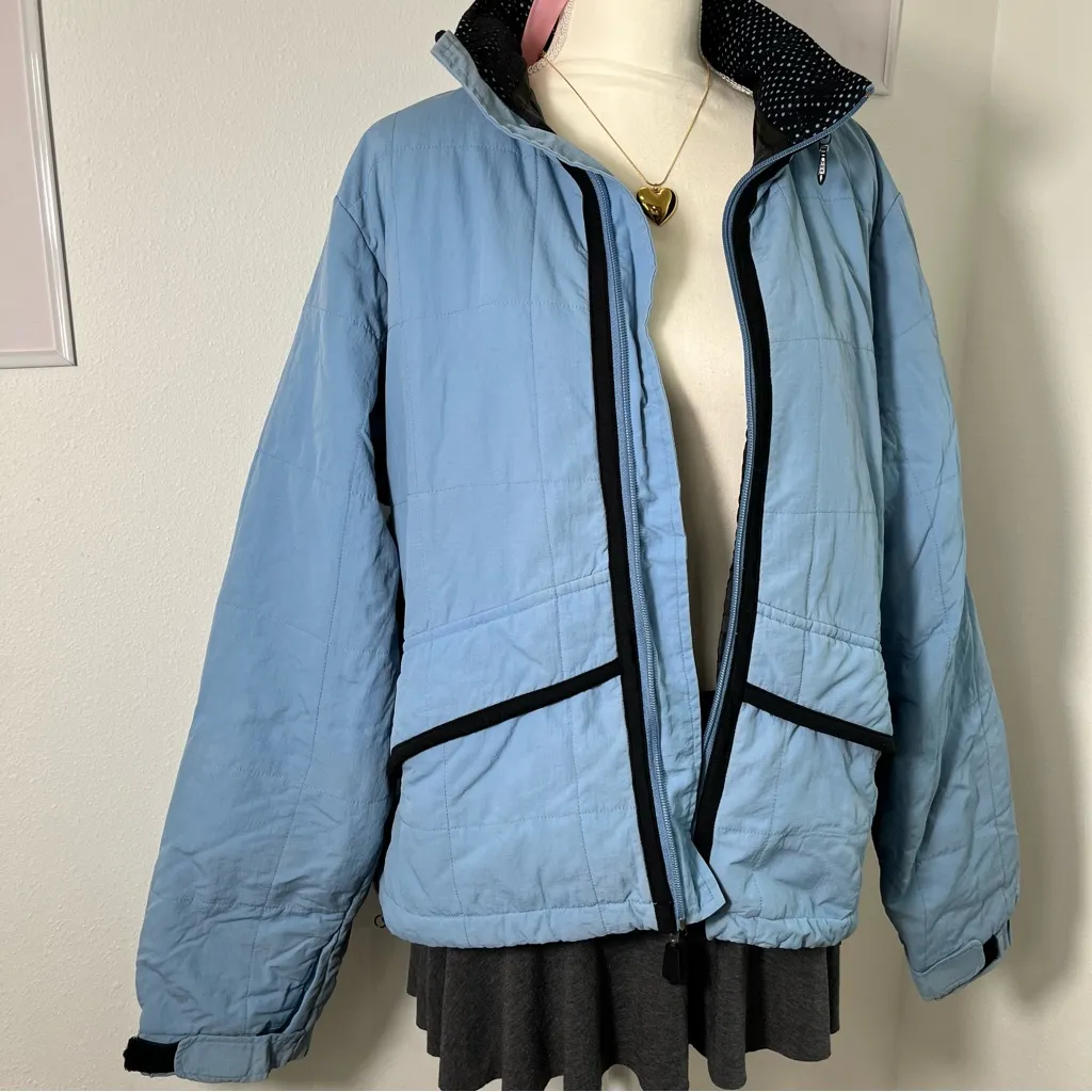 American Eagle Vintage Y2K Light‎ Blue Black Zip Ski Jacket Hood Womens XL - Image 2