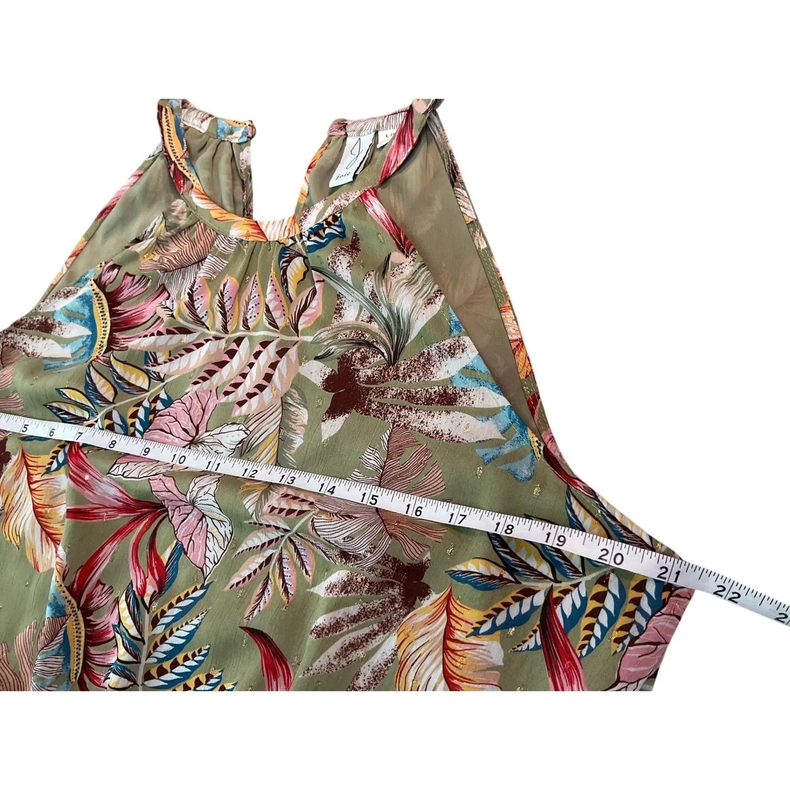 Joie Green Tropical Leaf Print Halter Smocked Waist Tank Top Women's L - Image 4