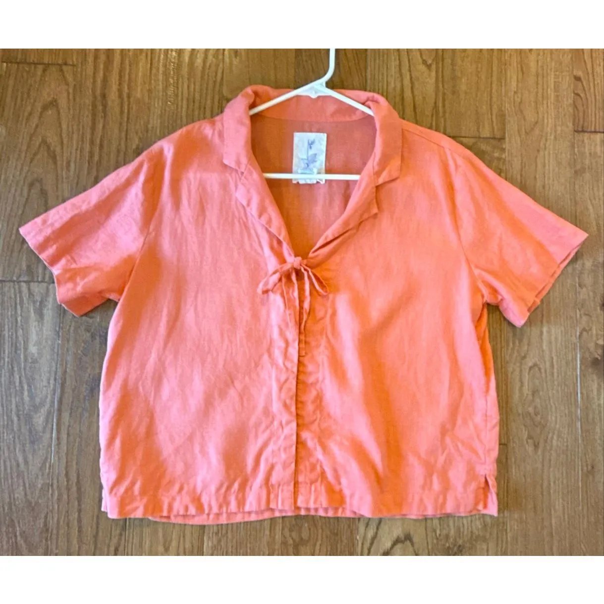 Calypso St. Barth  100% linen coral tie front button down M - Image 9