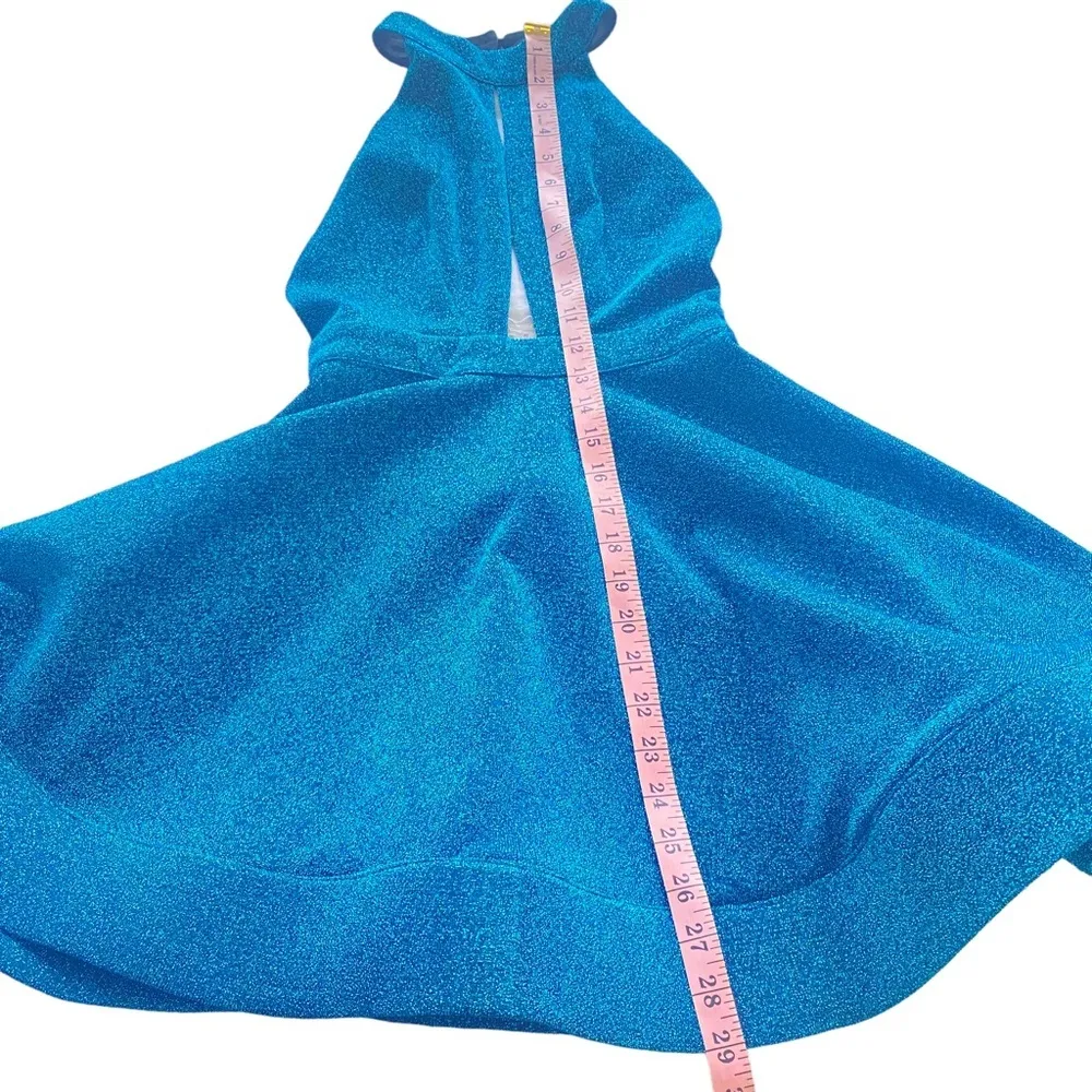 Luxxel Sz S Women's Blue‎ Sparkle Halter Open Back Flared Skirt Dress NWT - Image 12