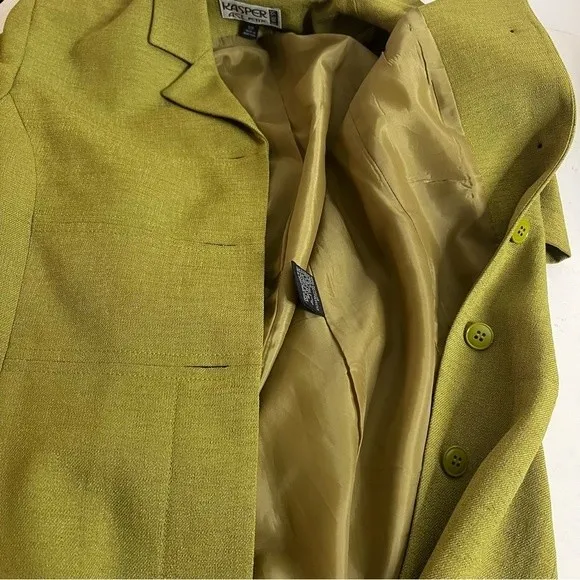 KASPER ASL Chartreuse Green Dress Short Sleeve Button Up Lined Size 6P Vintage - Image 10