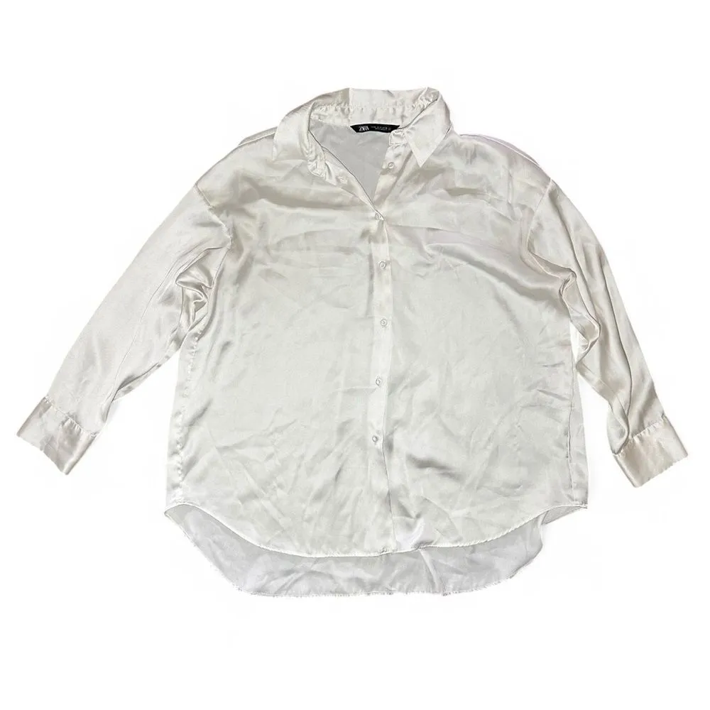 ZARA  Basic Satin Button-Down Blouse Size M - Image 2