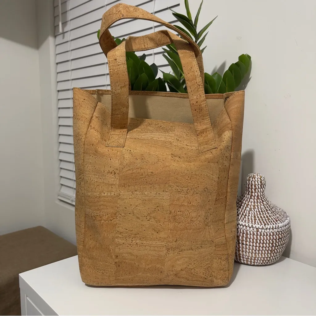 TIRADIA CORK farmers market tote bag shoulder work travel free people Tan - Image 5