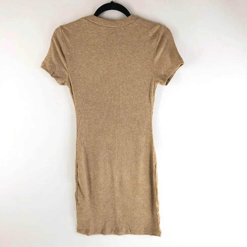 Wild Fable Mini Dress Ribbed Cutout Short Sleeve Crew Neck Stretch Beige XXL - Image 2