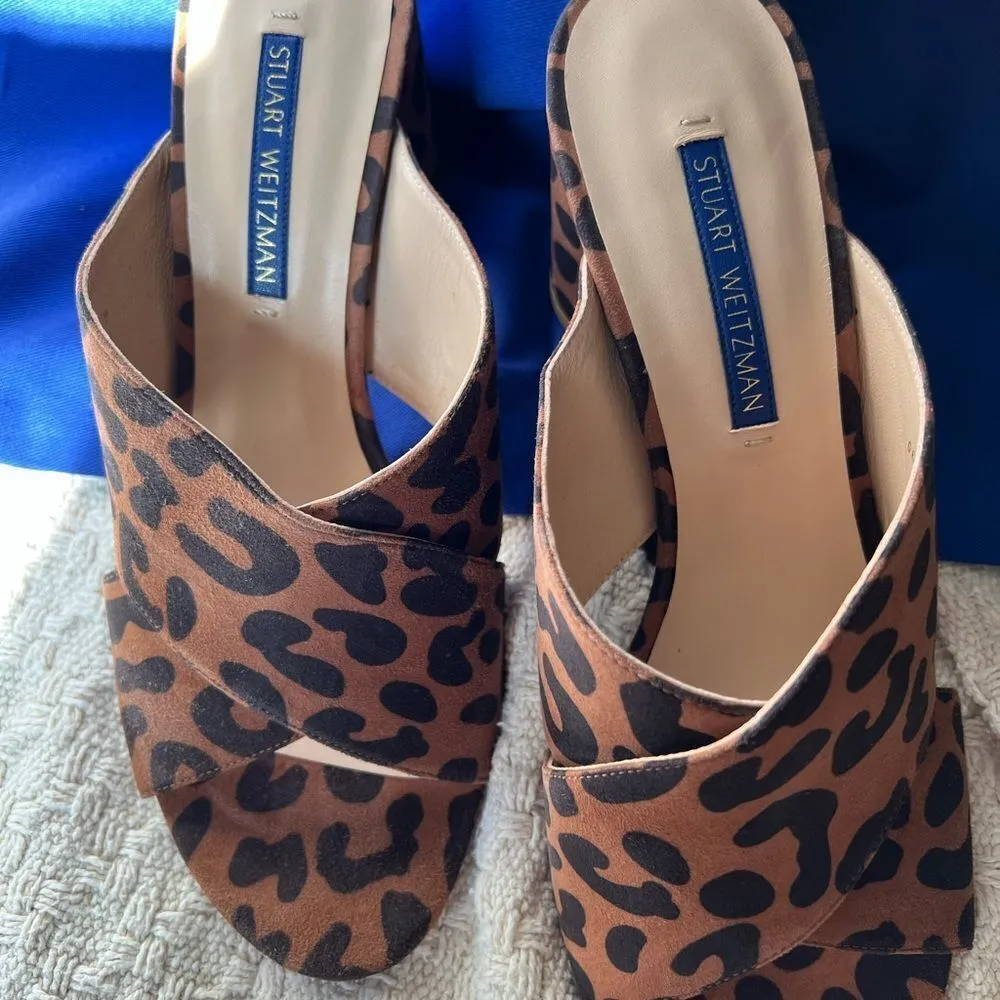 Stuart Weitzman Galene sandals suede leopard block heel size 7M gorpcore - Image 5