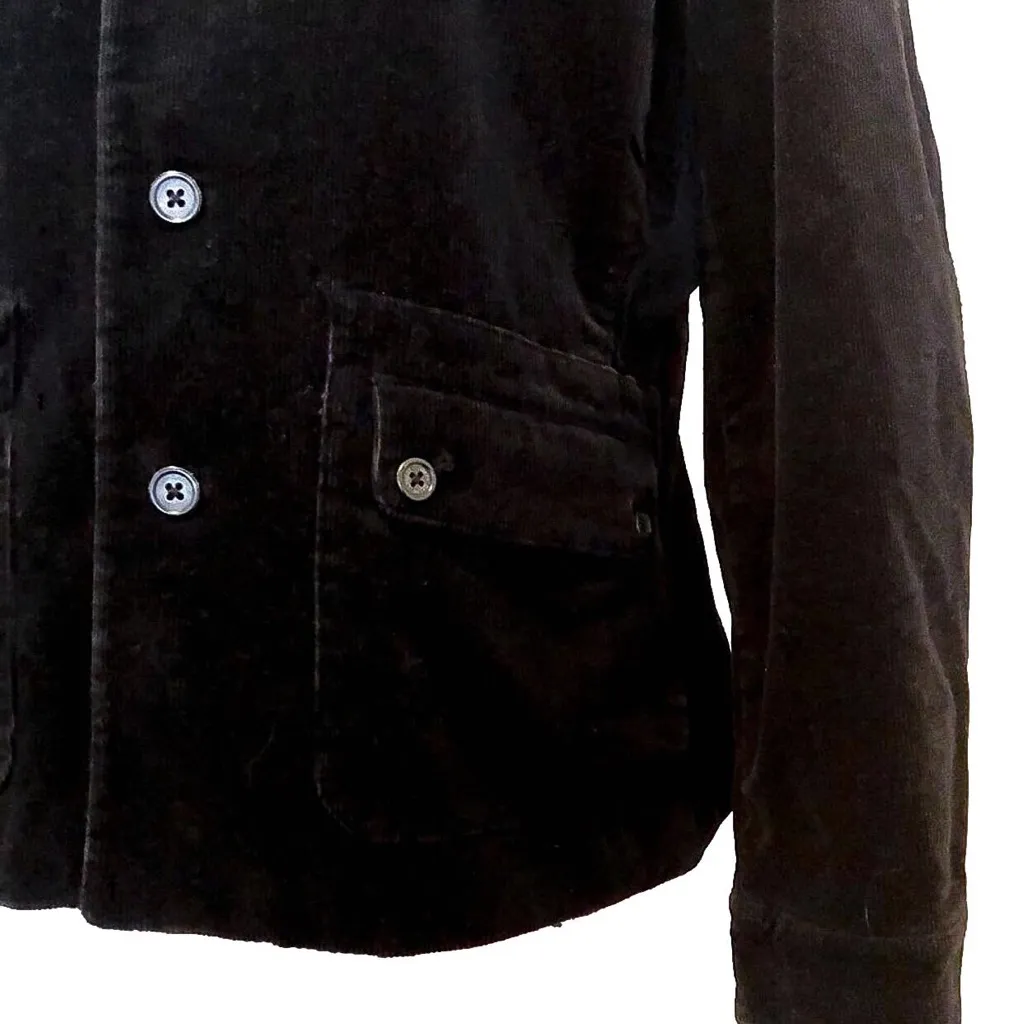 RALPH LAUREN Black Corduroy Blazer w Leather Elbow Patches Black Watch Lining LG - Image 6