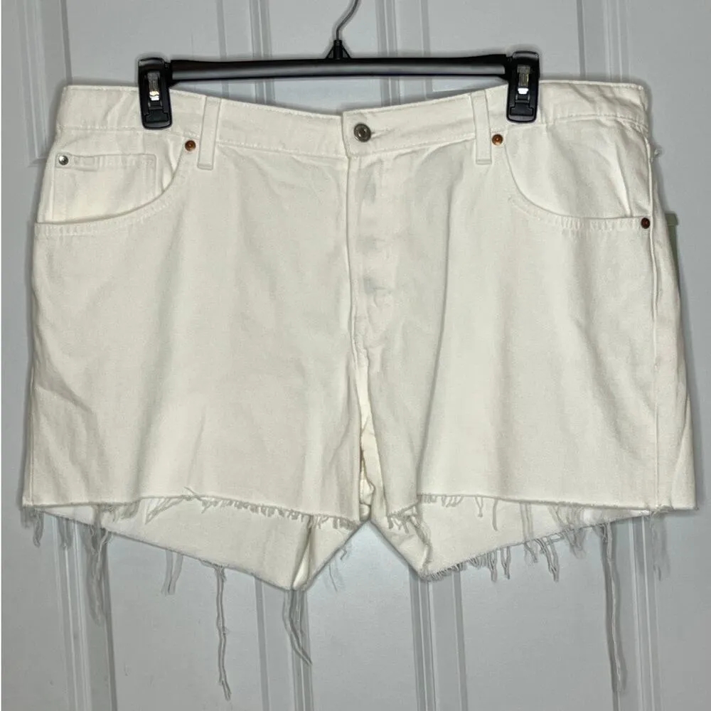 & Denim H&M NEW White 90s Boyfriend Shorts Low Waist Plus Size 18 Loose Fit - Image 2