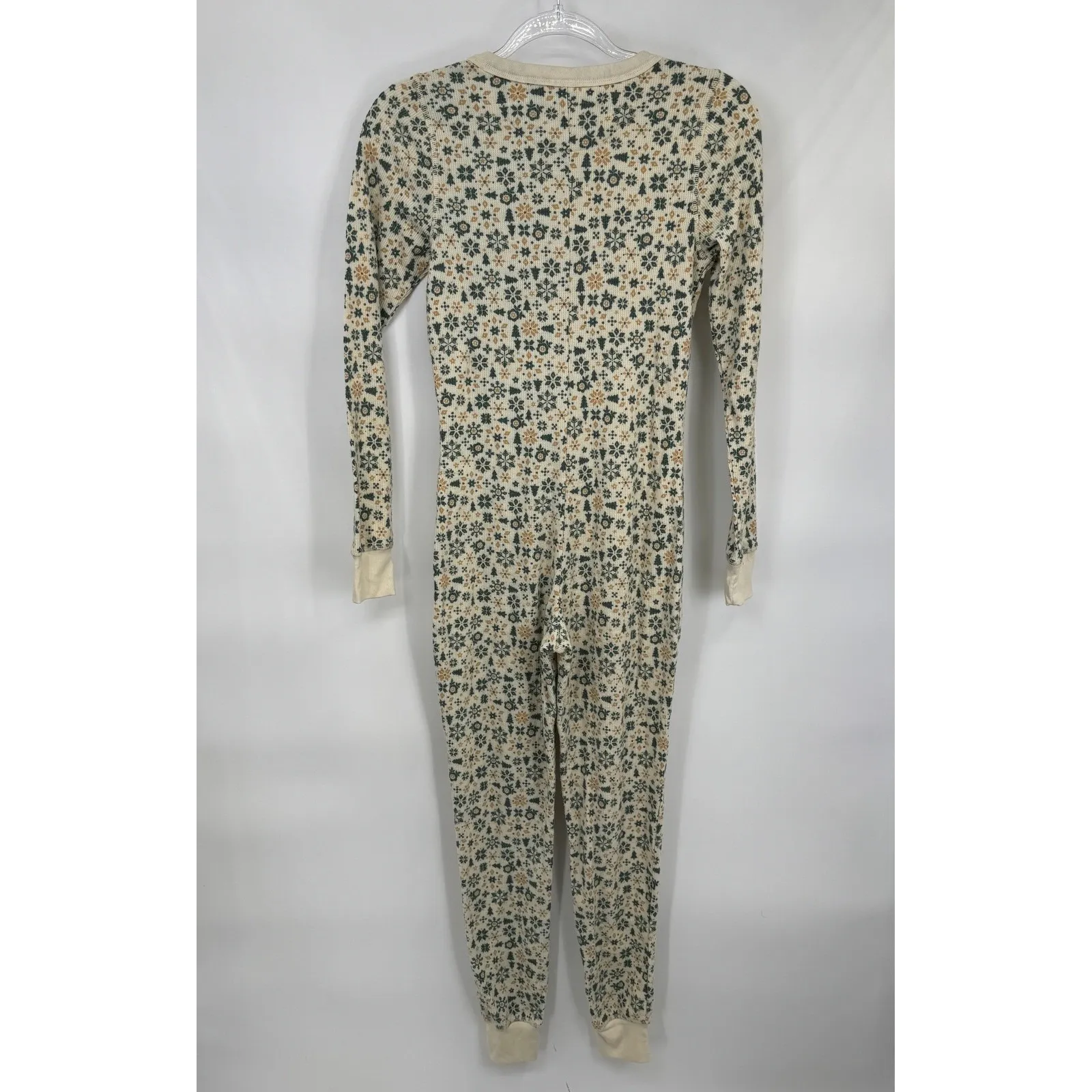 American Eagle Thermal Jumpsuit Pajamas Womens XS Snowflake Cream Green - Image 9