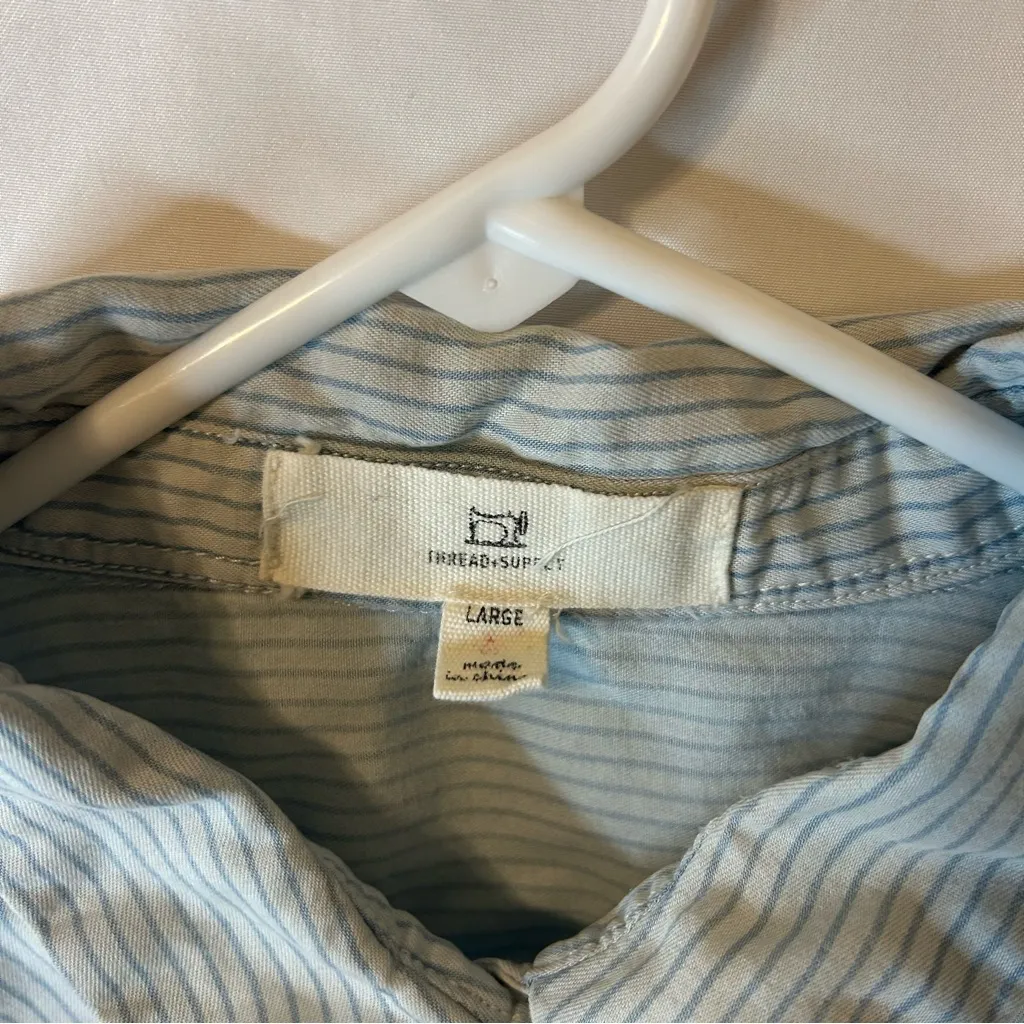 Thread + Supply long shirt short Sleeve button Down striped‎ Large Pocket Tencel Blue - Image 8