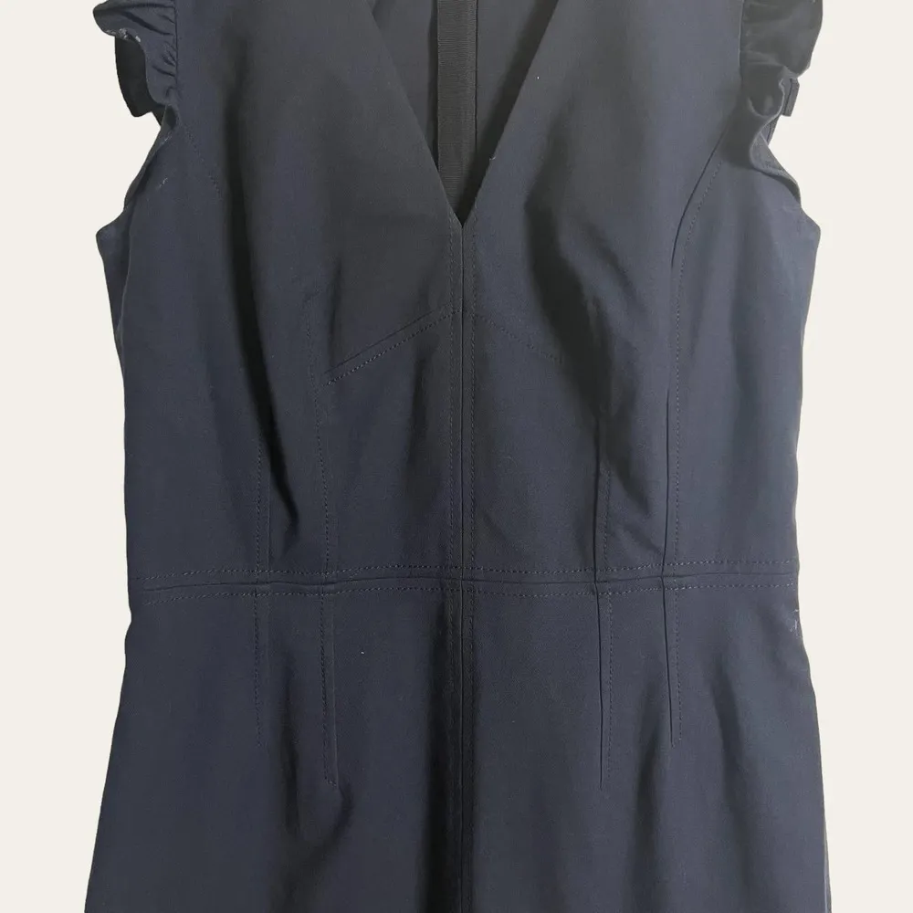 Rebecca Taylor Navy Blue Tailored Stretch Modern Ruffled Sheath Dress Size 6 - Image 5