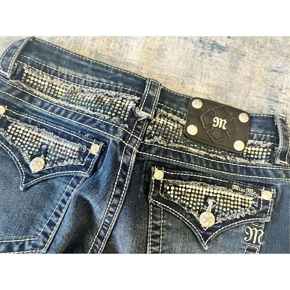 Miss Me Distressed Rhinestone Signature Skinny Jeans 28" - Image 4