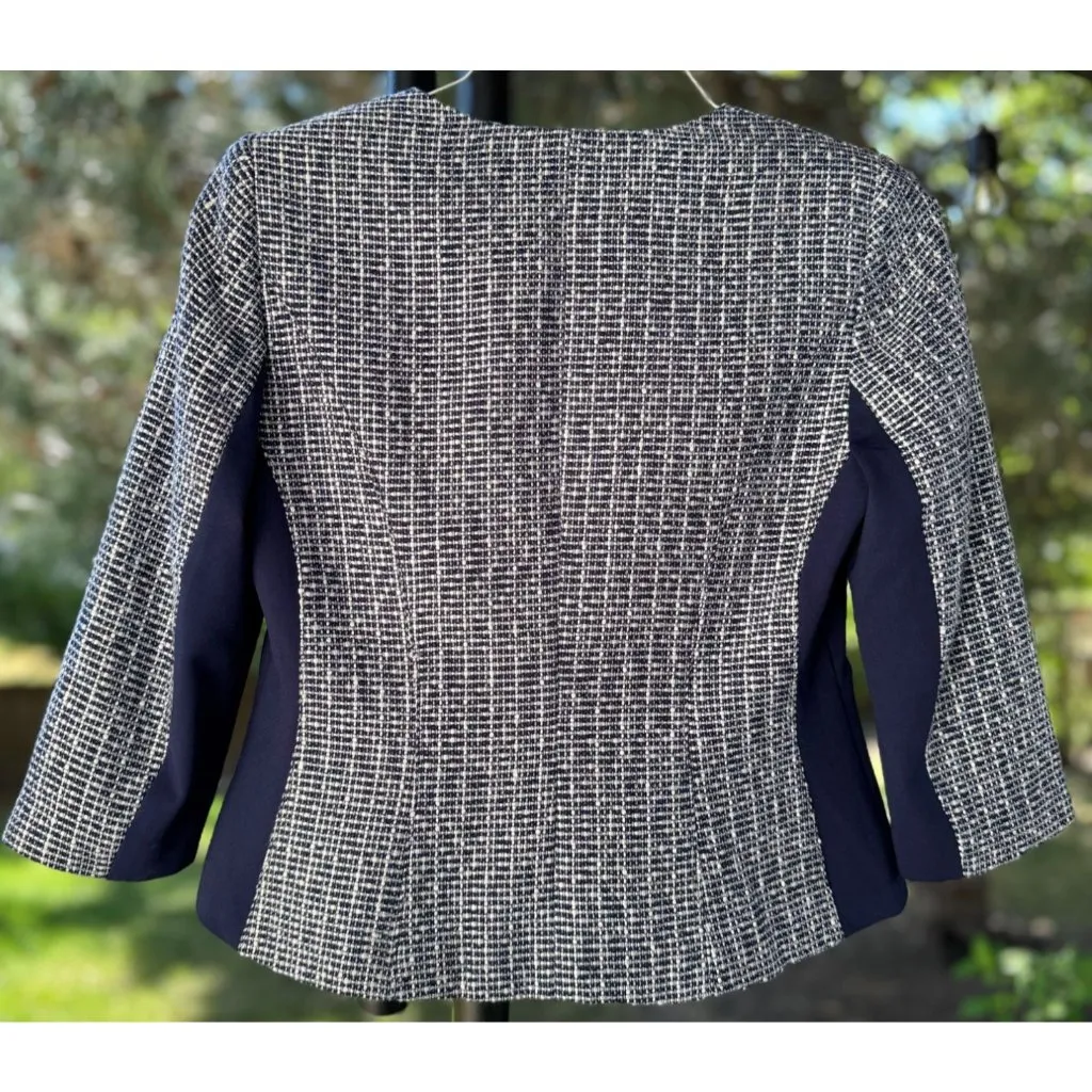 White House Black Market Womens 6 Blue White Pearl Blazer Jacket Long Sleeve - Image 3