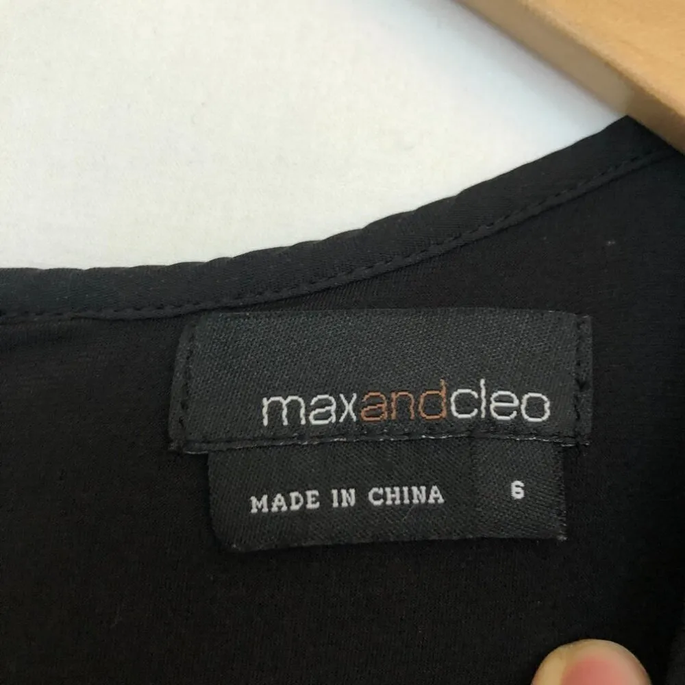 MAX AND CLEO Black Pleated Sleeveless Knee Length Empire Waist Ruffle Dress 6 - Image 3