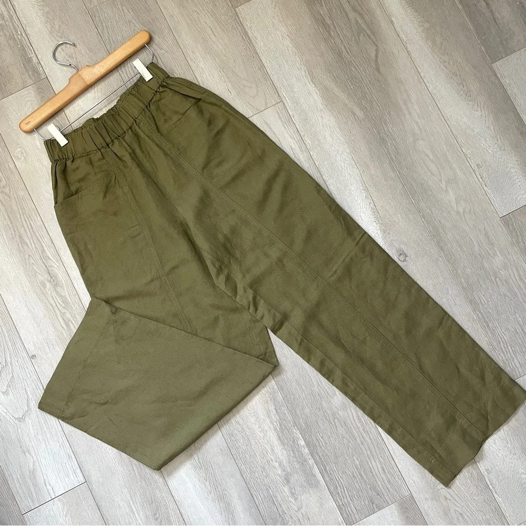 Madewell Linen Pants wide leg pull on womens Green (xsmall) minimalist chic - Image 8