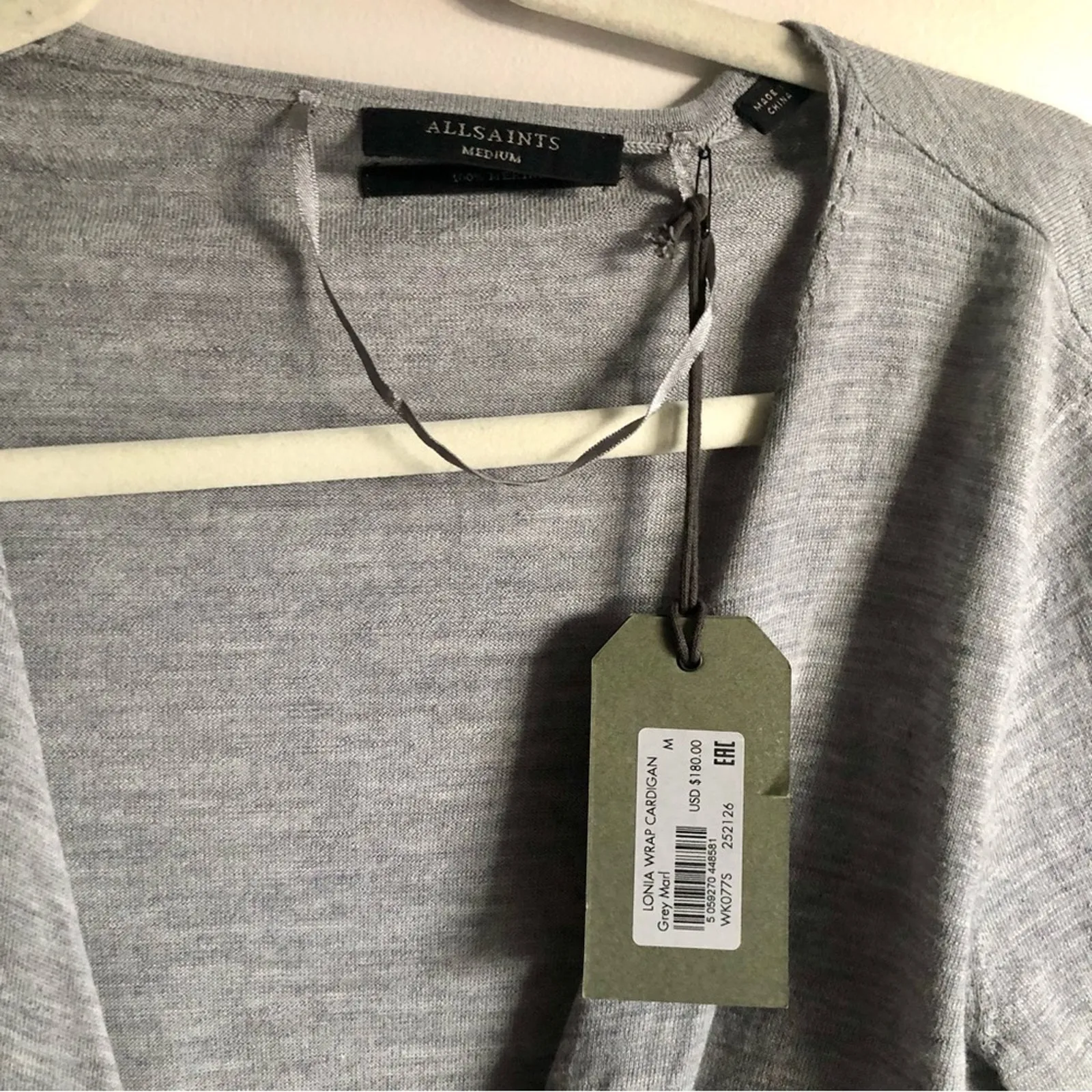 All Saints Lonia Merino Wool Heather Gray Wrap Cardigan Sweater Women Size M NWT - Image 5