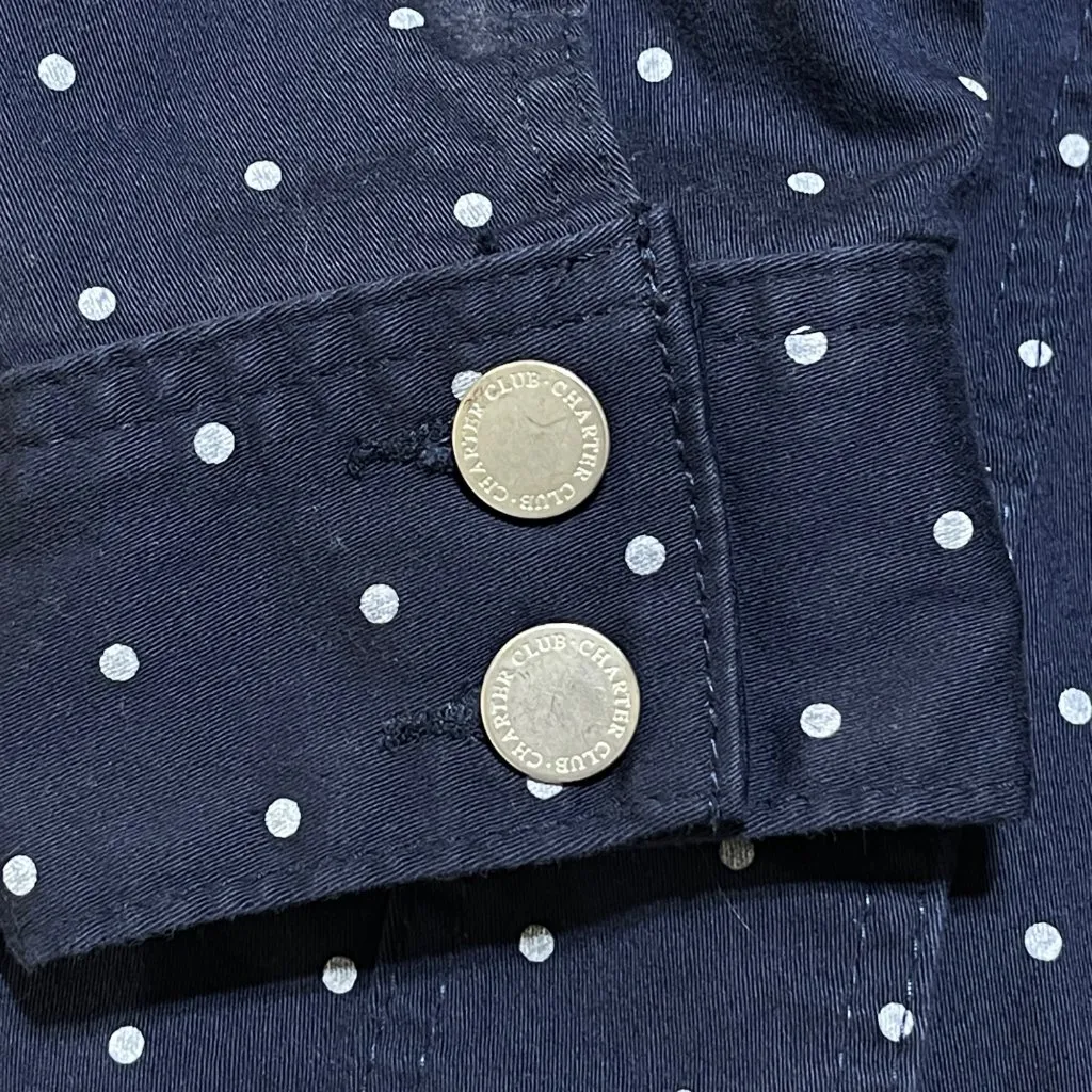 Charter Club Printed Denim Jacket Size L Large Blue White Dot Stretch - Image 3