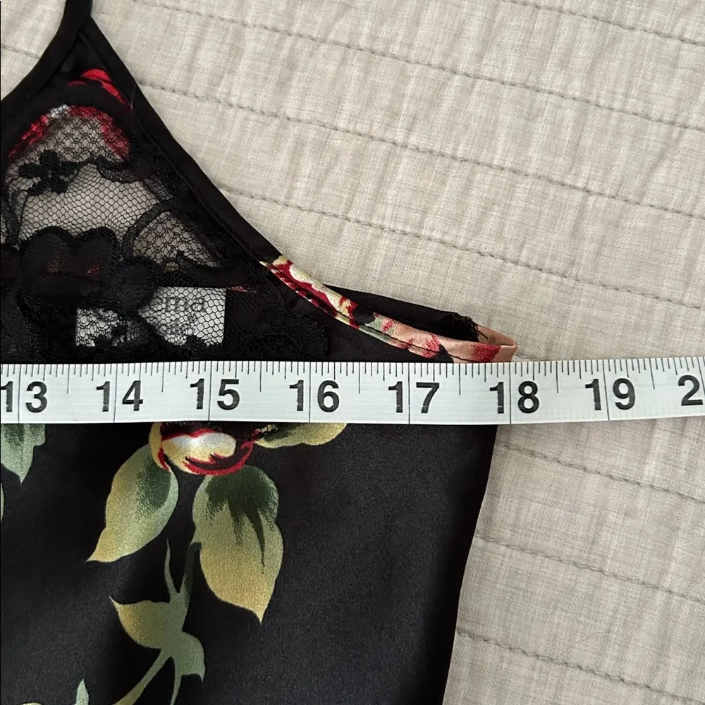 Cinema etoile VTG 🌺 black satin boho romantic floral lace maxi slip dress L​ Size L - Image 14