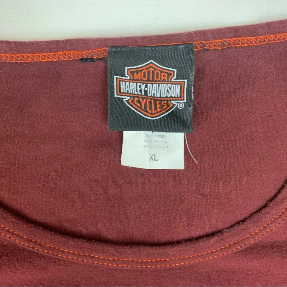 Harley Davidson women's XL shirt sleeve shirt red wine motorcycle graphic tee - Image 3