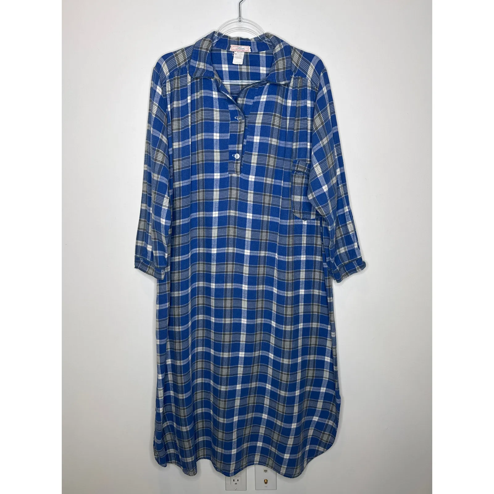 Vintage 1970s Léron Fifth Avenue Blue Plaid Cotton Nightgown large - Image 12