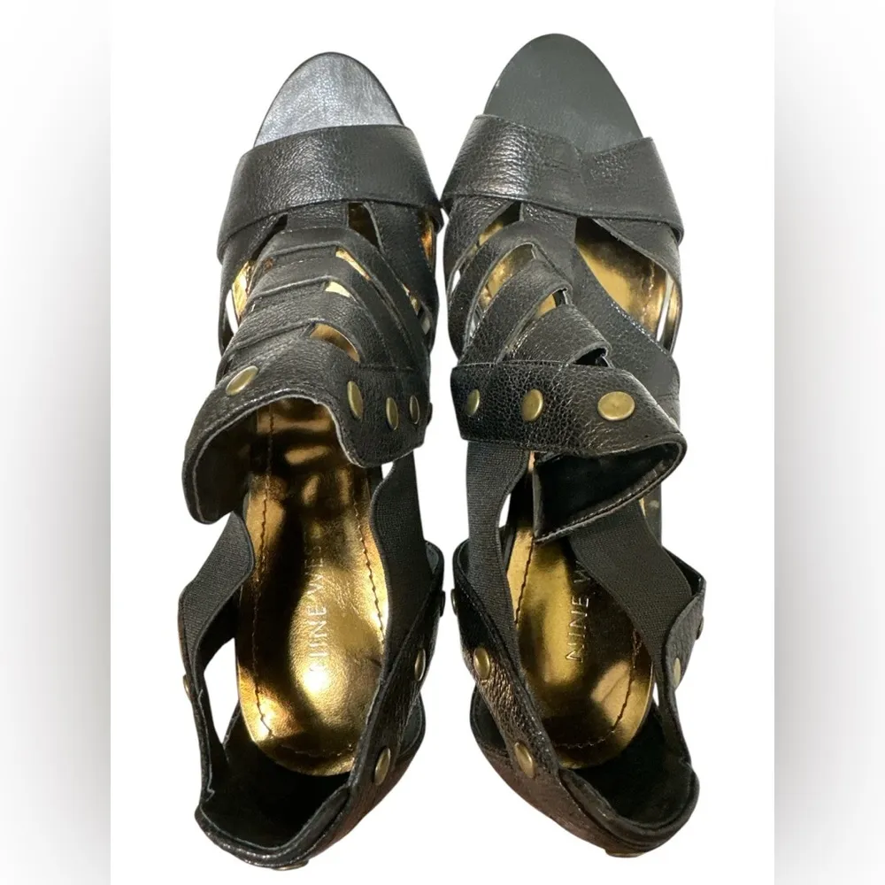 Nine West Black Strappy Studded Open Toe Heels Badgley 8.5 - Image 2