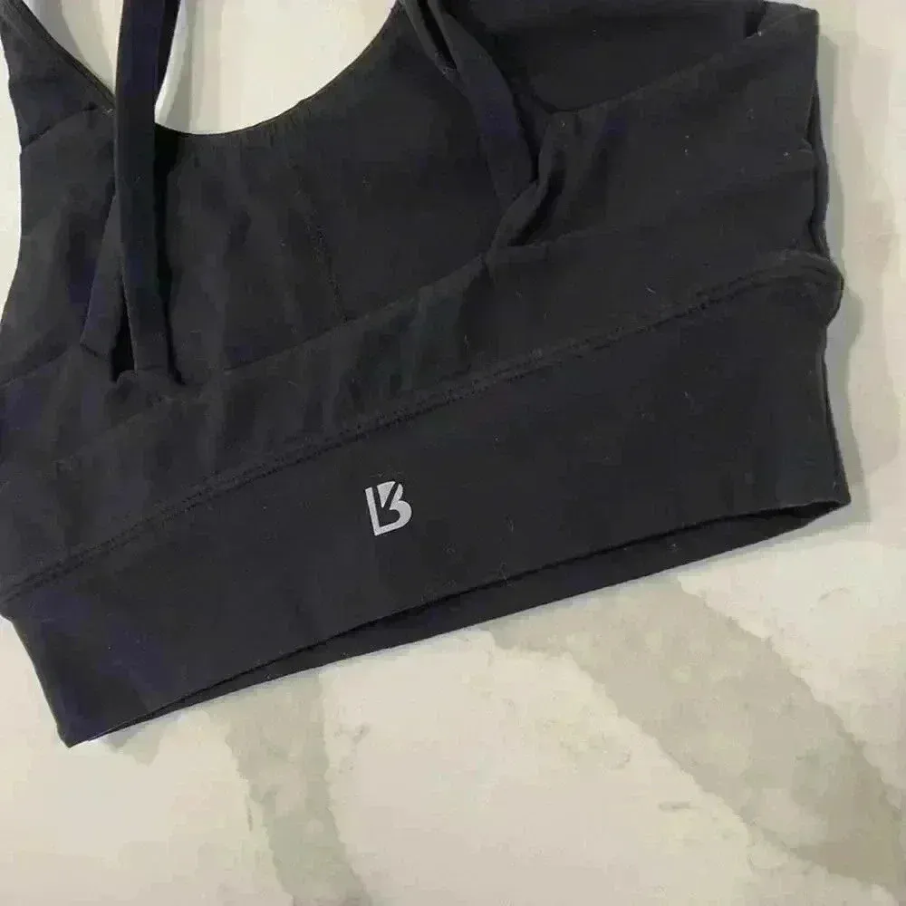 BuffBunny Rosa Black Strappy Sports Bra Womens Size XS Medium Support Activewear - Image 4
