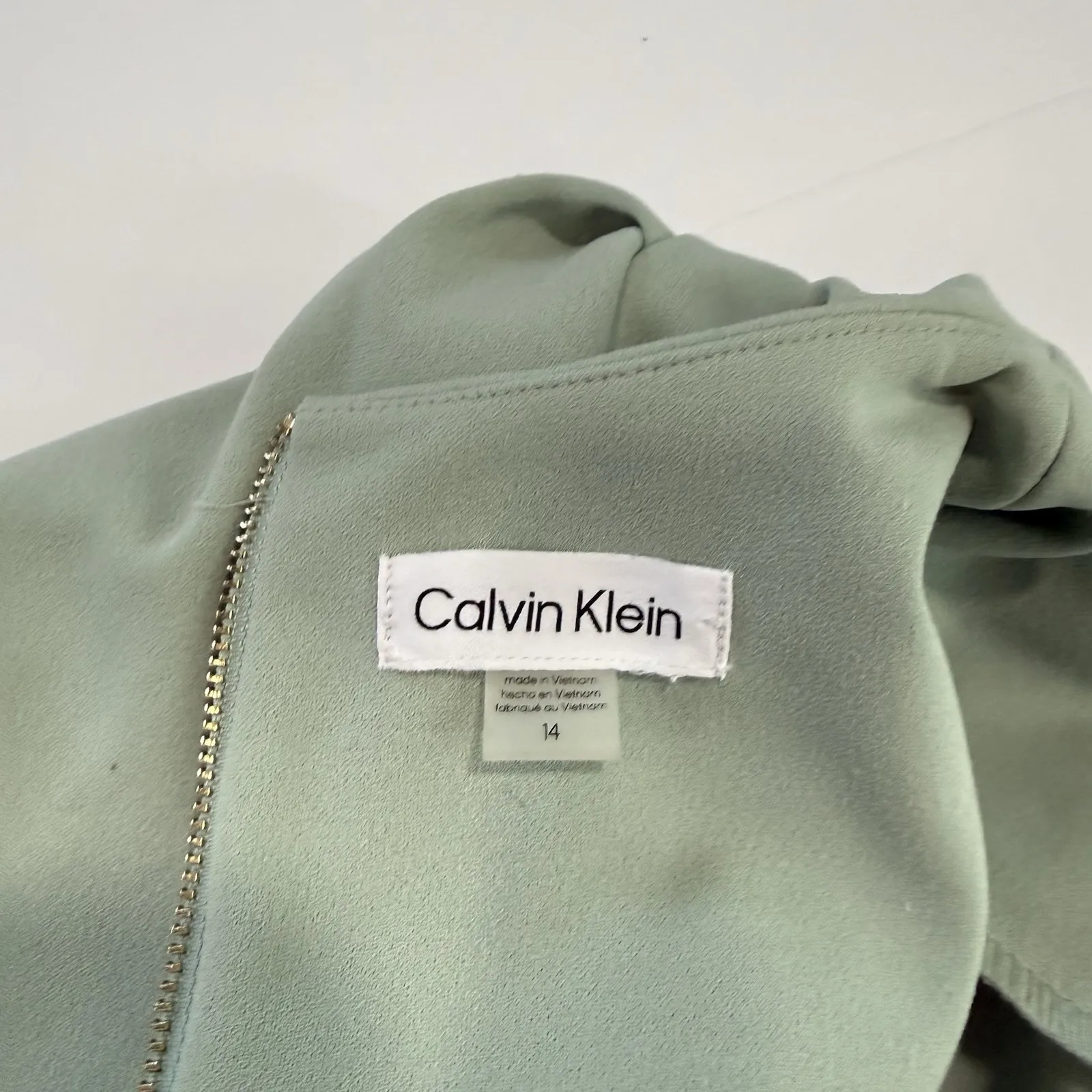 Calvin Klein Sage Green Tulip Sleeve Belt Stretch Crop Jumpsuit Size 14 - Image 12