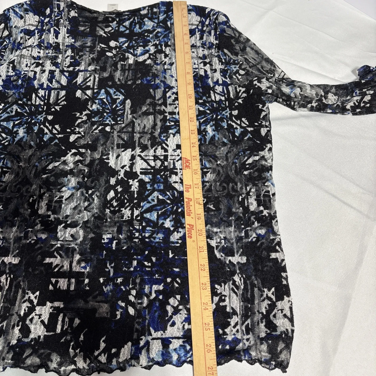 CJ‎ BANKS Women 1X Plus Blue & Black Long-Sleeve Rayon Shirt Blouse Top - Image 13