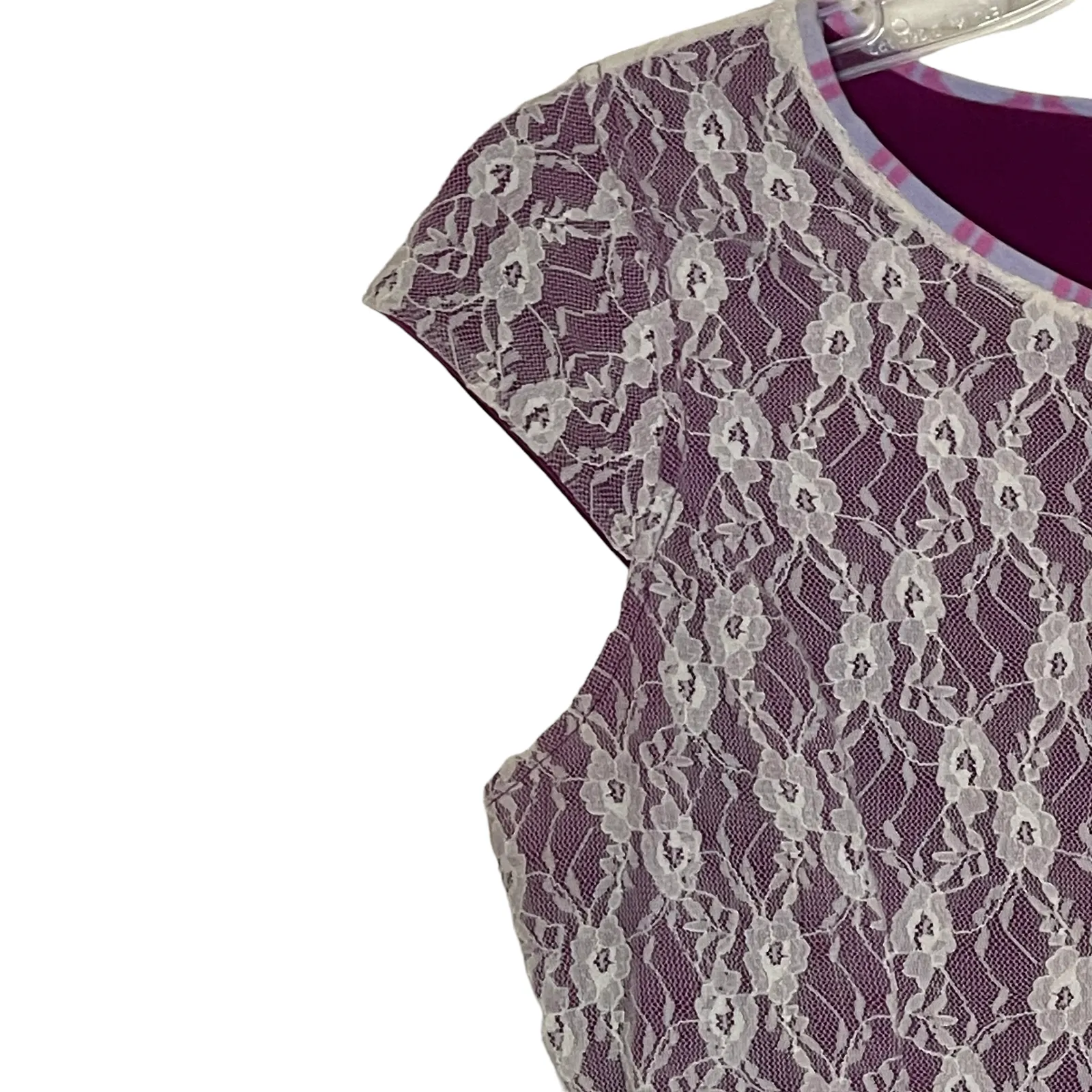 Matilda Jane Womens Top Size Small Lace White Overlay Purple Lined SS Polyester - Image 3