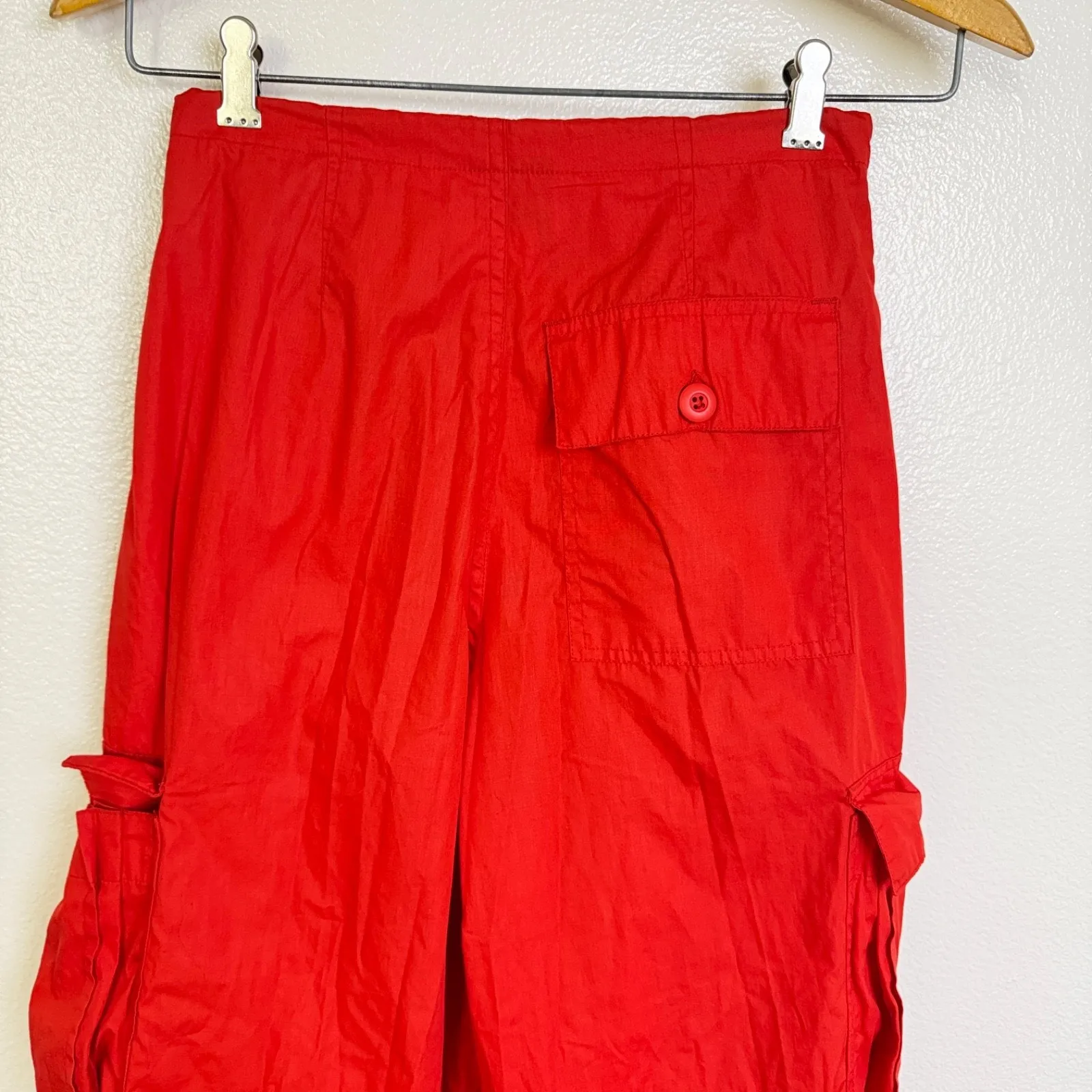 VTG UFO Parachute Cargo Pants Red Drawstring Y2K Rave Festival Baggy XXS 26x25 - Image 6