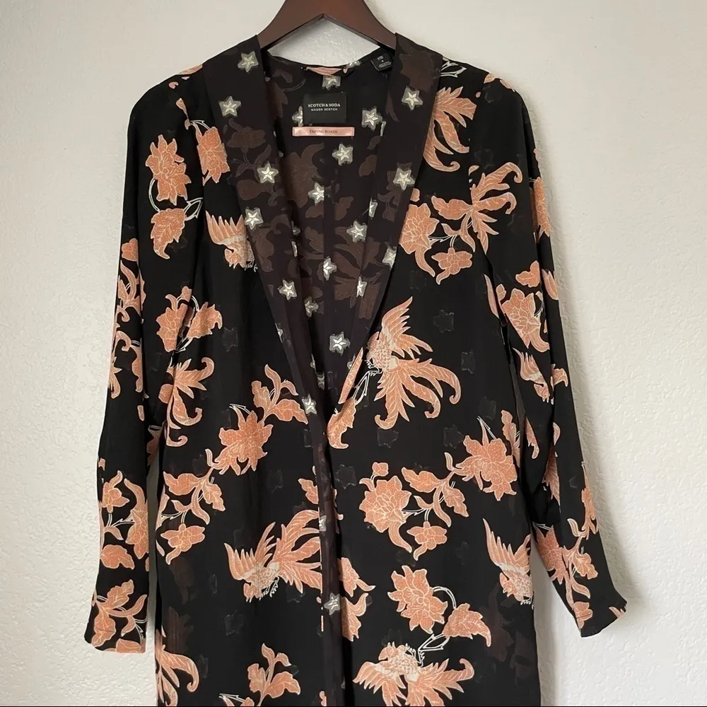 SCOTCH & SODA Black Floral Overcoat Duster Small - Image 4