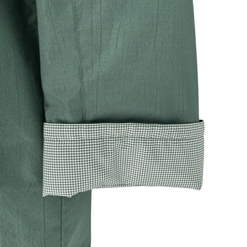 Vintage Fleet Street Green White Plaid Trench Coat Built In Shoulder Pads Size 8 - Image 4