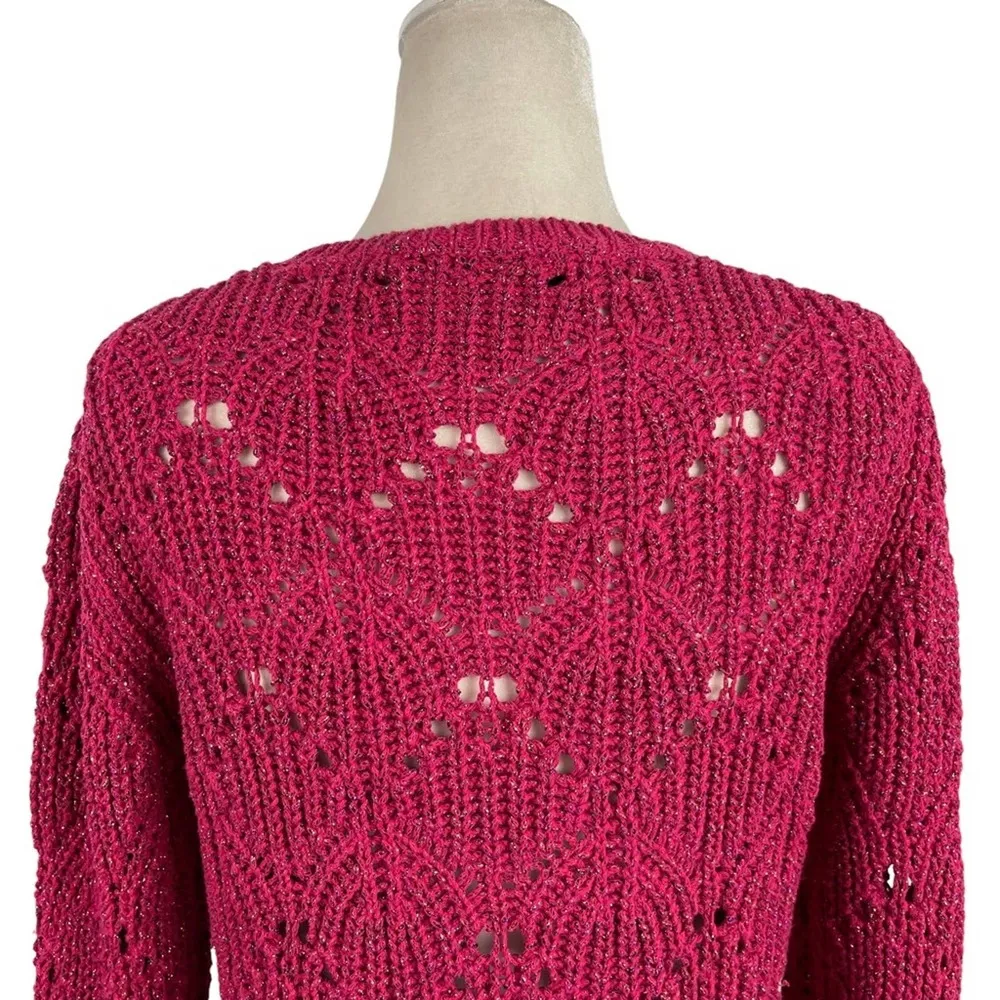 IRO Paris Aryna Pink Fuchsia Metallic Knit Scalloped Pullover Sweater Large - Image 13