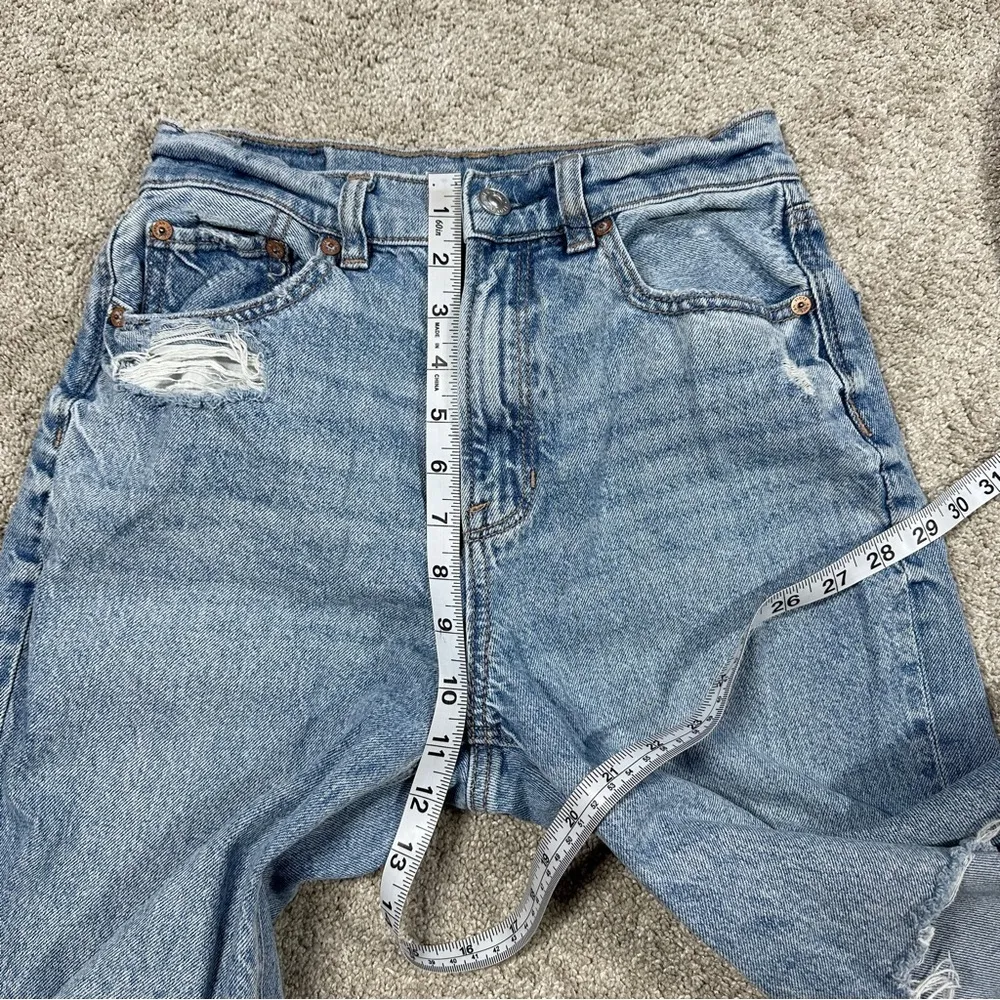 American Eagle Strigid Ripped Highest Waist Rise Baggy Straight Jeans 0 Short - Image 14