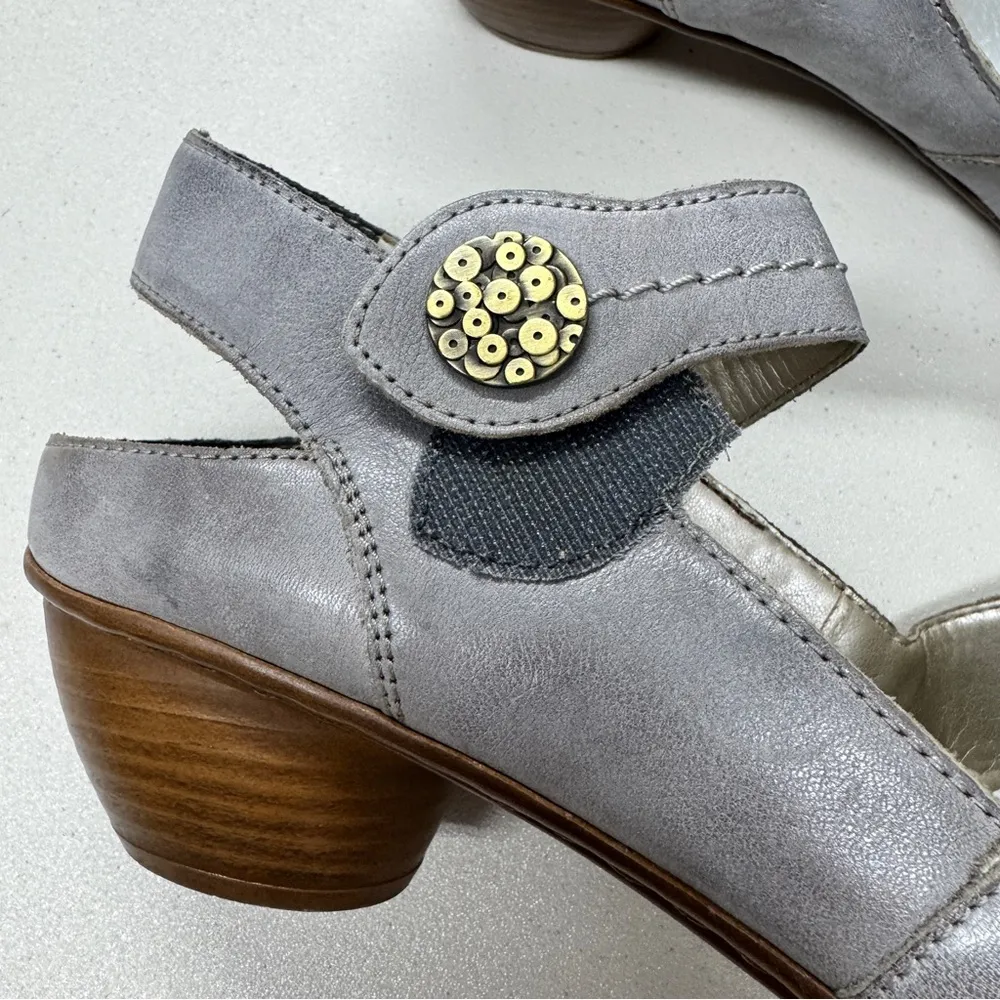 Reiker Grey Leather Artsy Mary Jane Heels Womens 9.5 Lagenlook Casual Funky Gray - Image 2