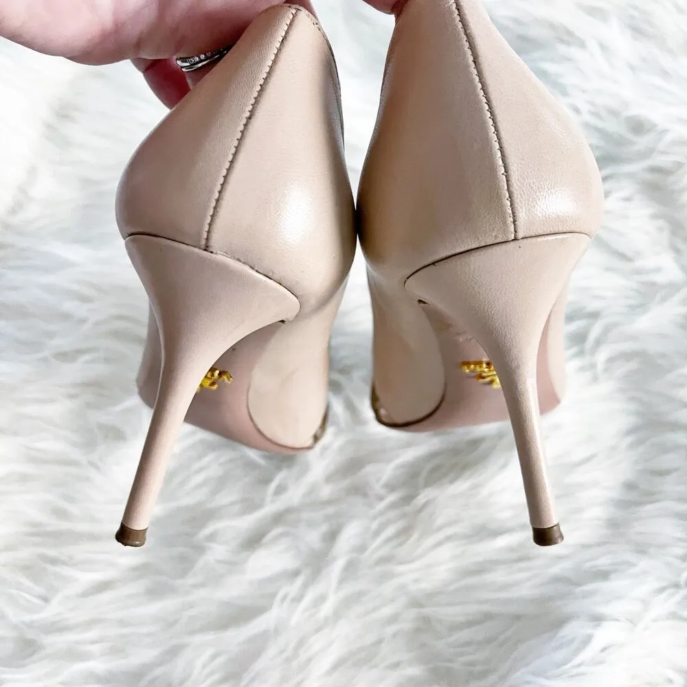 Prada Nude Beige Leather Caged Pumps - Image 9