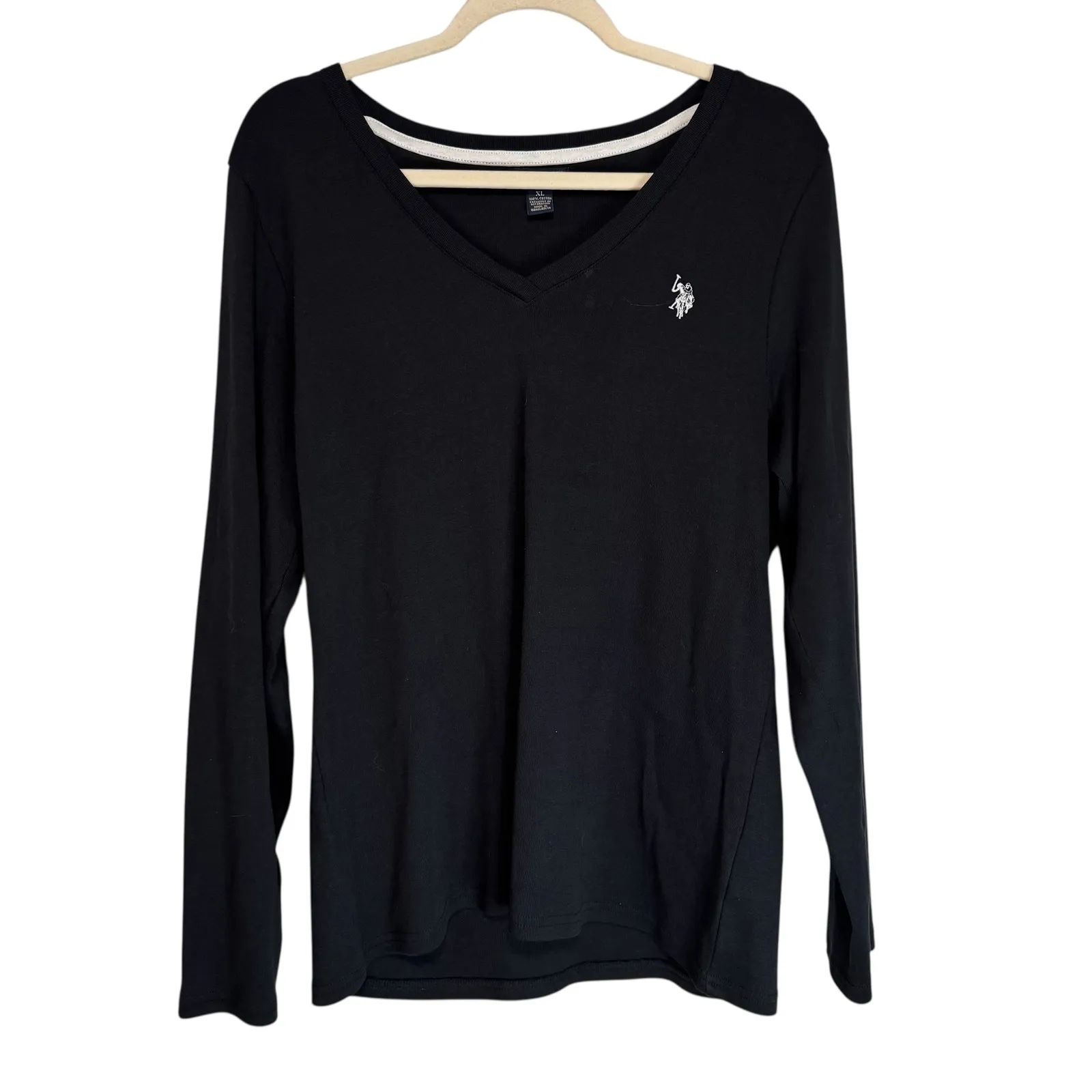 US Polo Assn Womens Black V Neck Long Sleeve Classic Fit T Shirt Size XL - Image 7