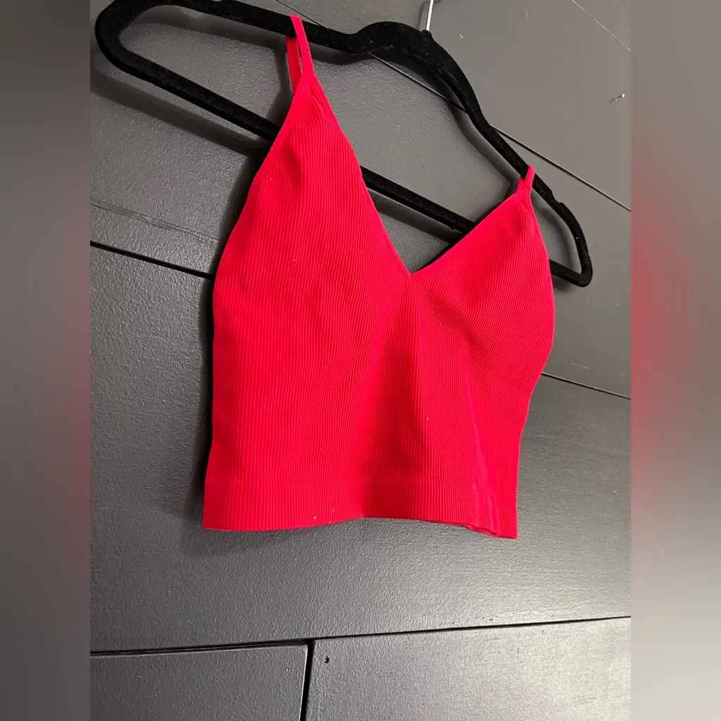 Cherry Red Ribbed Crop Tank Top Stretch Women’s Athletic Casual Sz S EUC - Image 3