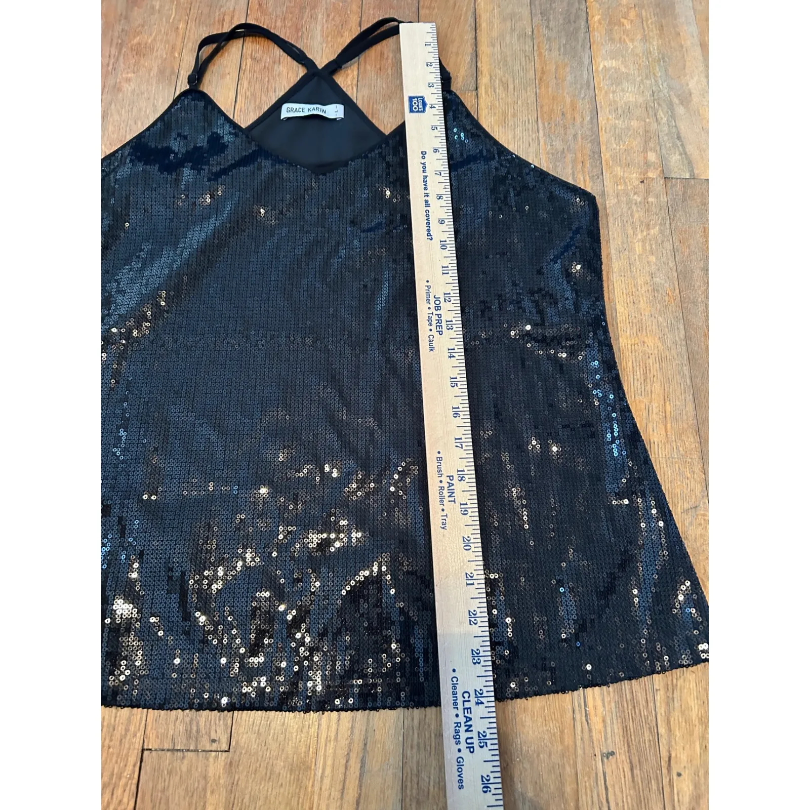 Grace Karin Sequin‎ Tank Top Sleeveless Party Cami Criss Cross Black L - Image 5