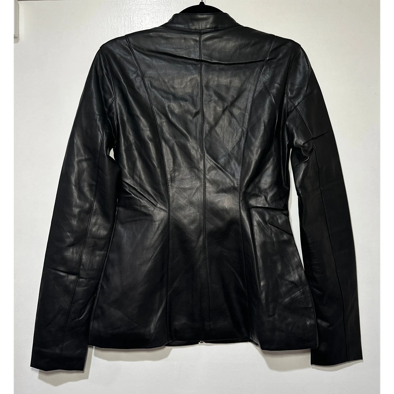 We Wore What Vegan Leather Fitted Moto Black Jacket Size Small NWT Slim Cut - Image 9