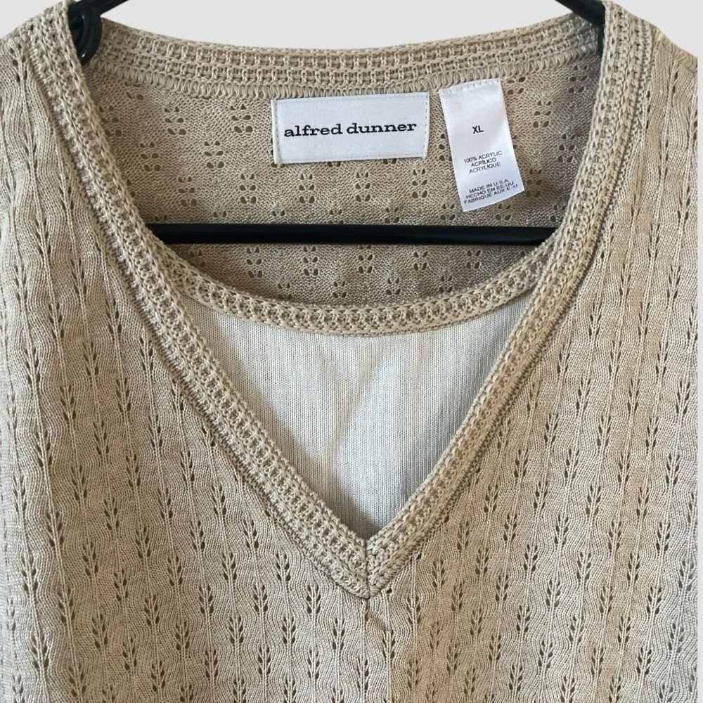Alfred Dunner Knit Pullover Sweater Women’s XL Beige/White Short Sleeve Top NWT - Image 2