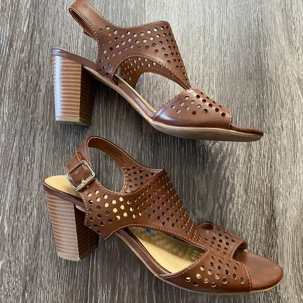 CL Chinese Laundry Caramel Sling Back Ankle Strap Block Heels Women's Sz 8.5 - Image 3