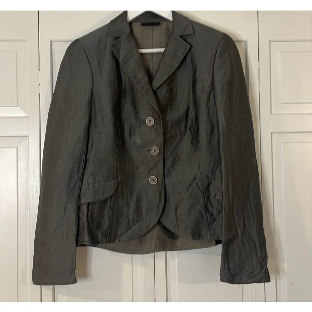 Akris Punto grey linen wool silk three button blazer 8 - Image 10