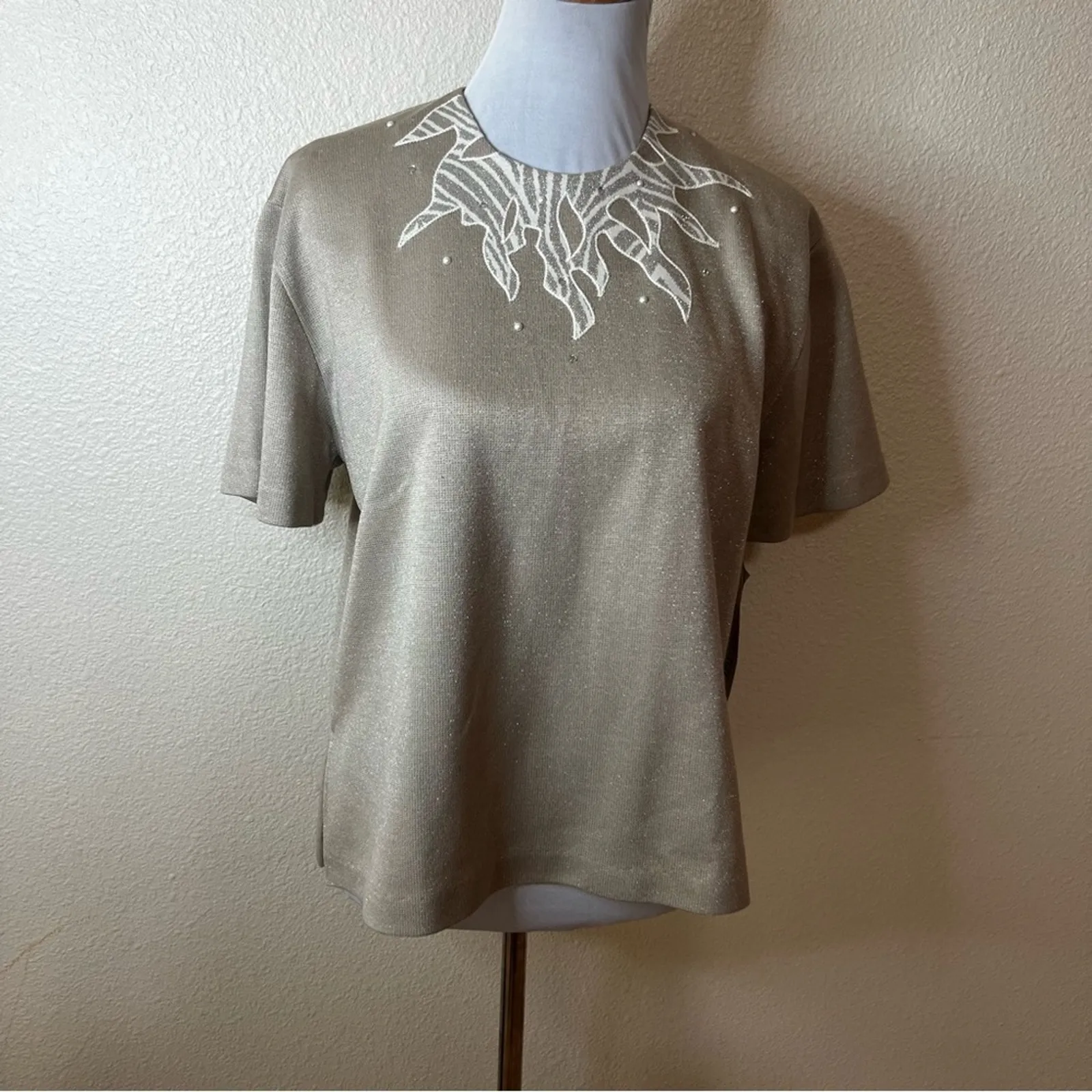 Vintage Deadstock | Peter Popovitch shimmer short sleeve blouse NEW MEDIUM White - Image 7