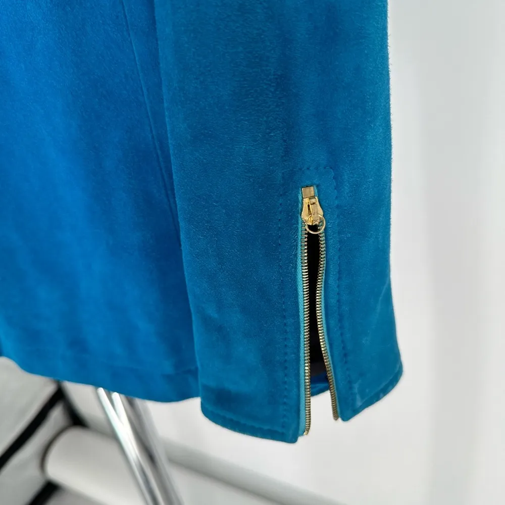 St John Sport Turquoise Blue Leather Long Sleeve Jacket size Medium M - Image 11